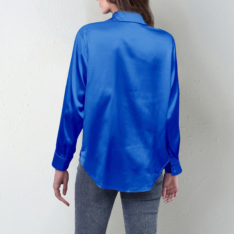 Women’s Satin Lapel Button-Down Blouse FitiqueFit