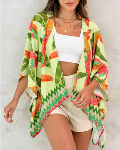 Women’s Printed Cardigan Top with Drop Shoulder Sleeves FitiqueFit