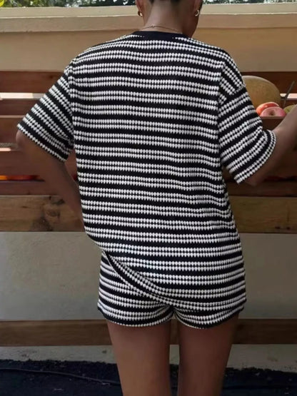 Striped Short Sleeve Top and Shorts Set New Era Fashion LLc
