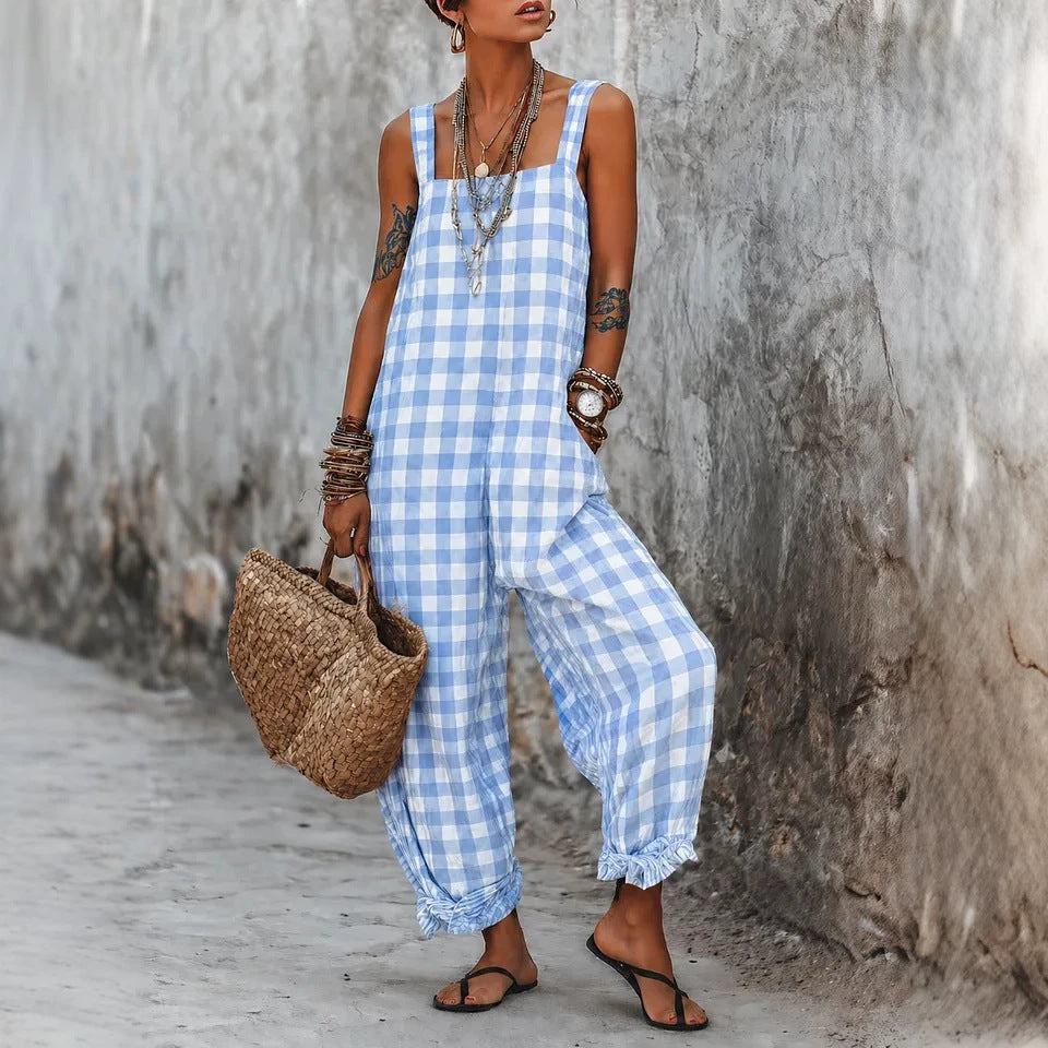 Linen Blend Sleeveless High-Waist Wide-Leg Overalls Jumpsuit – 5 Colors S–3XL FitiqueFit