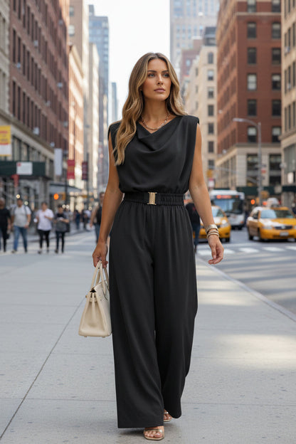 Women's Off-Shoulder Sleeveless Wide-Leg Jumpsuit – High Waist with Belt FitiqueFit