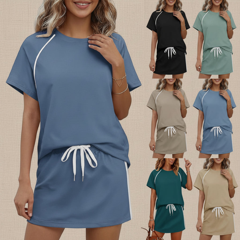 Women's Drawstring Short-Sleeve Top & Mini Skirt Set FitiqueFit