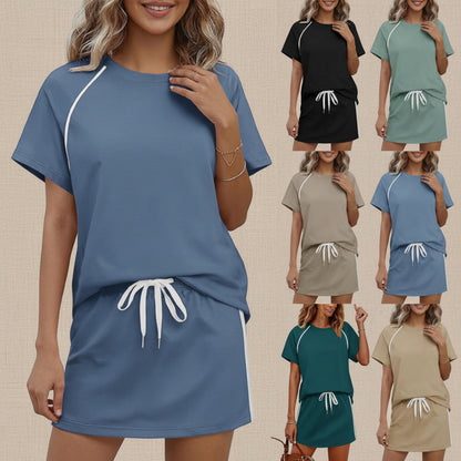 Women's Drawstring Short-Sleeve Top & Mini Skirt Set FitiqueFit