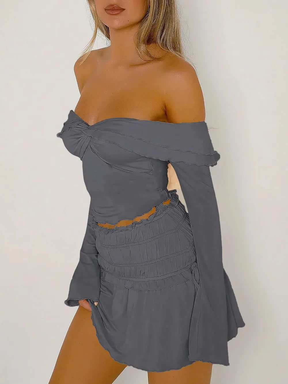 Devine Twisted Ruffled Off-Shoulder Long Sleeve T-Shirt New Era Fashion LLc