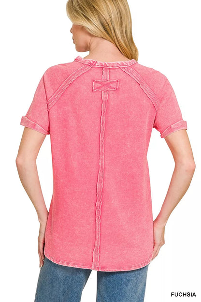 Zenana French Terry Washed Curved Hem Top New Era Fashion LLc