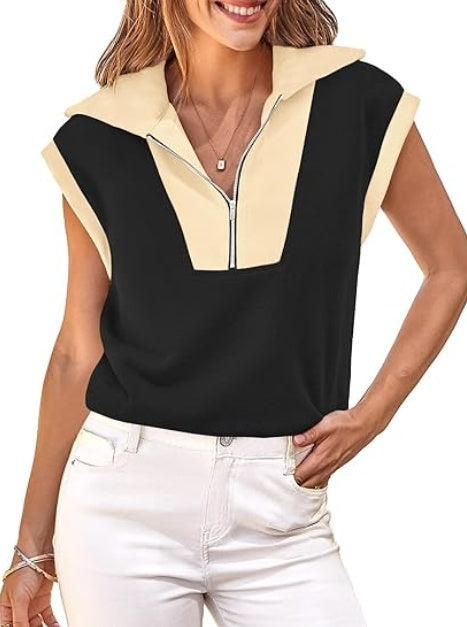 Fisoew Color‑Block Half‑Zip Polo Sweatshirt FitiqueFit