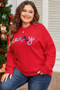 Fiery Red Tinsel merry Pattern Drop Shoulder Plus Size Sweater Garden Naked Curves