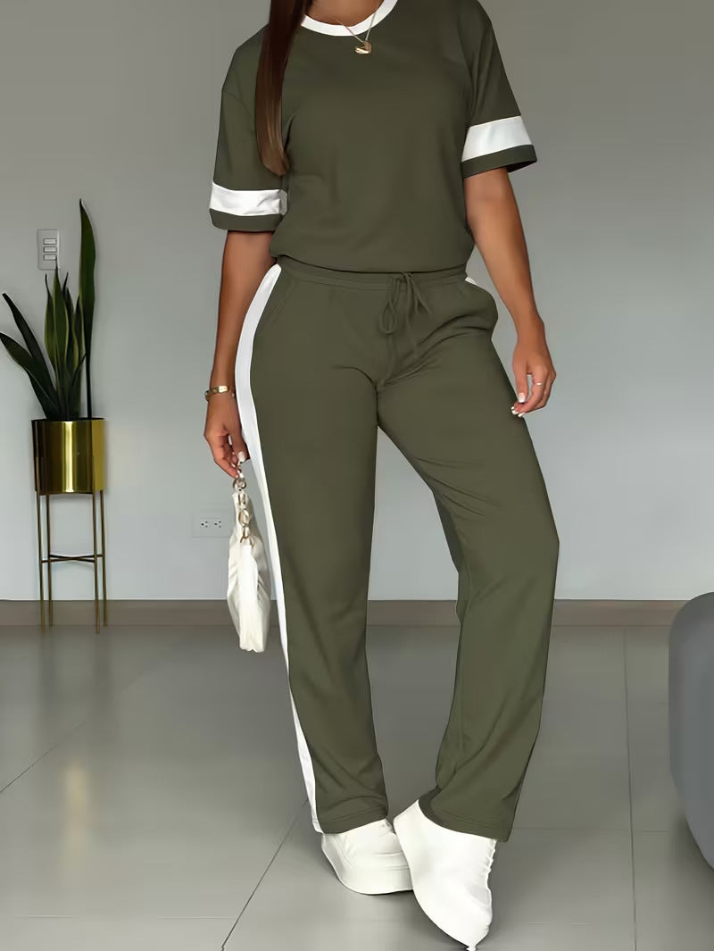 Women's Color-Block Contrast 2-Piece Outfit – Top & Pants Set FitiqueFit