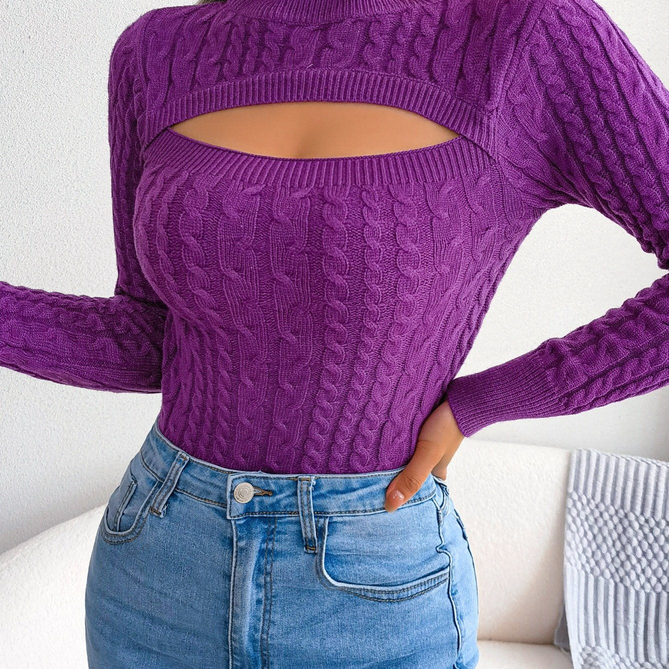 Women'S Long Sleeve Hollow Sweater | High Stretch Fabric, Crew Neck, Sexy Slim Fit, Autumn/Winter NovaCart