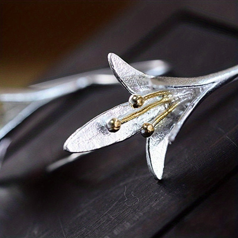 Female Fashion Vintage Blooming Flowers Two Tone Dangle Hanging Engagement Jewelry Earrings NovaCart