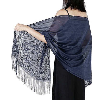 Women's Casual Shawl Wrap - Solid Color, Lightweight Polyester Knit - Going Out Essentials | Fringe Trim | Floral Lace Details NovaCart