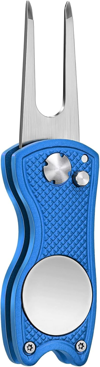 Golf Divot Repair Tool, All Metal Foldable Divot Tool with Pop-Up Button & Magnetic Ball Marker, 2-6 Pack