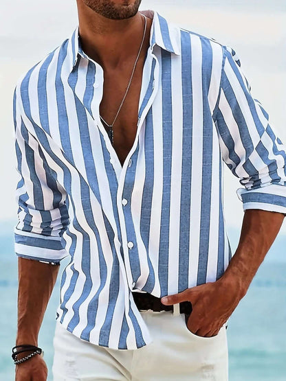 Striped Print Shirt Casual Loose Long-sleeved Shirt Men's Clothing SnagBag
