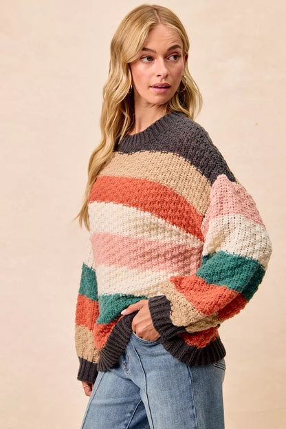 BiBi Stripes Color Block Chunky Sweater FitiqueFit