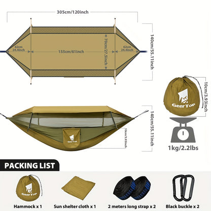 [3-in-1 Hammock] GEERTOP 3-in-1 Outdoor Hammock | Double Sleep Rest Camping Hammock with Mosquito Net Sun Shelter for Backpacking Travel Garden Park NovaCart