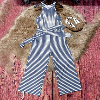 Casual Striped Jumpsuits Summer Cap Sleeve Wide Leg Jumper FitiqueFit