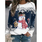 Snowman Printed Panel Loose Sweater – Casual Holiday Knit for Women FitiqueFit