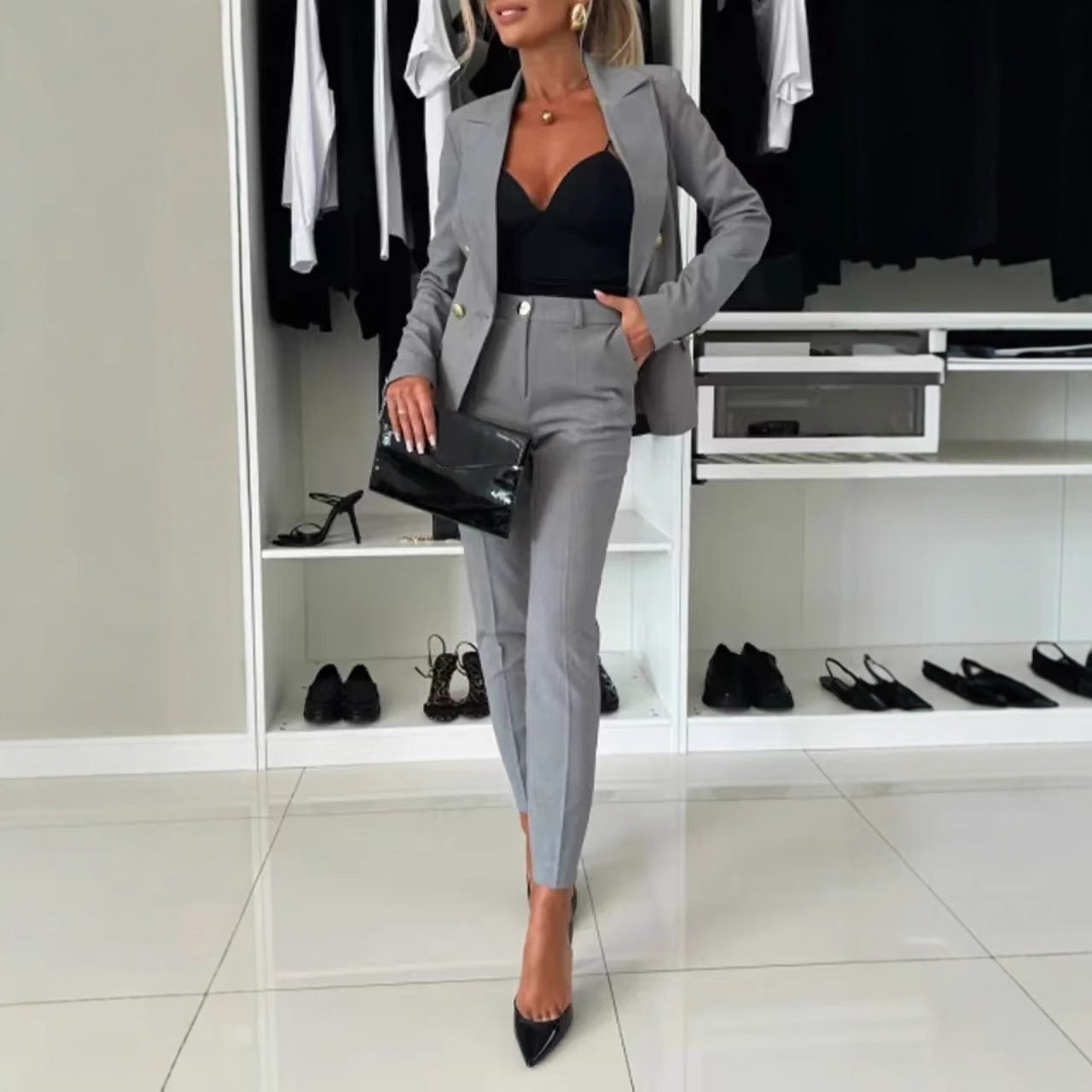 Lapel Button-Down Jacket & Slim-Fit Trousers Suit – 15 Colors XS–XXL FitiqueFit