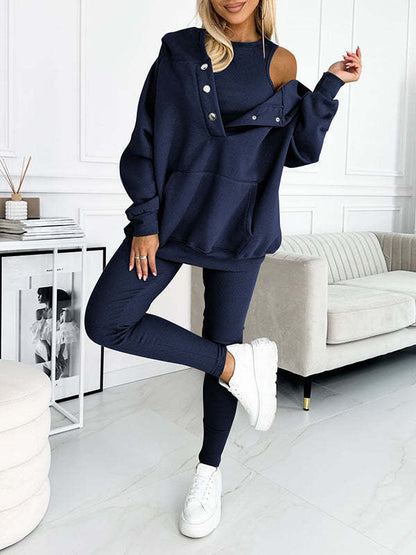 Casual Hooded Sweater Thickened Thread Fitted Vest Pants Three-piece Set See size chart under “more details” The Fashion Celestial