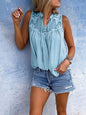 Chiffon Patchwork Lace V-Neck Sleeveless Top | Silk Chiffon FitiqueFit