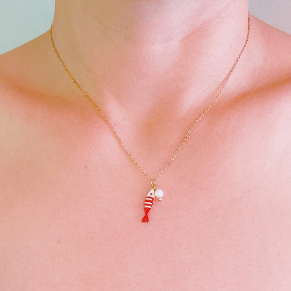 Striped Fish & Pearl Necklace – Nautical, Cute Sty Shop Style & More | Fresh Looks, Everyday Deals & Free Shipping