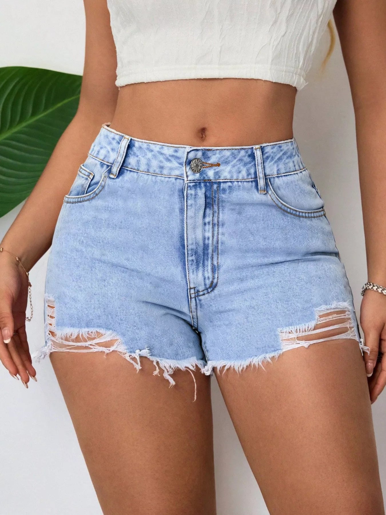 Distressed Raw Hem Denim Shorts New Era Fashion LLc
