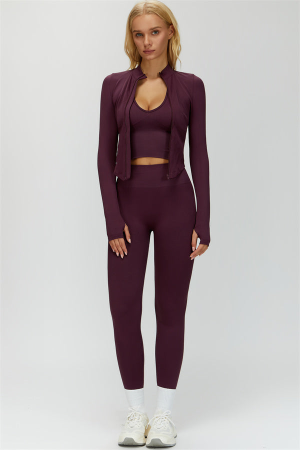 The Delight Jacket Sports Bra Leggings 3-Piece Set Fitglutes Activewear Gymwear Sportswear & Workout Clothes