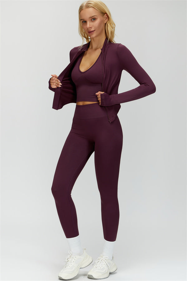 The Delight Jacket Sports Bra Leggings 3-Piece Set Fitglutes Activewear Gymwear Sportswear & Workout Clothes