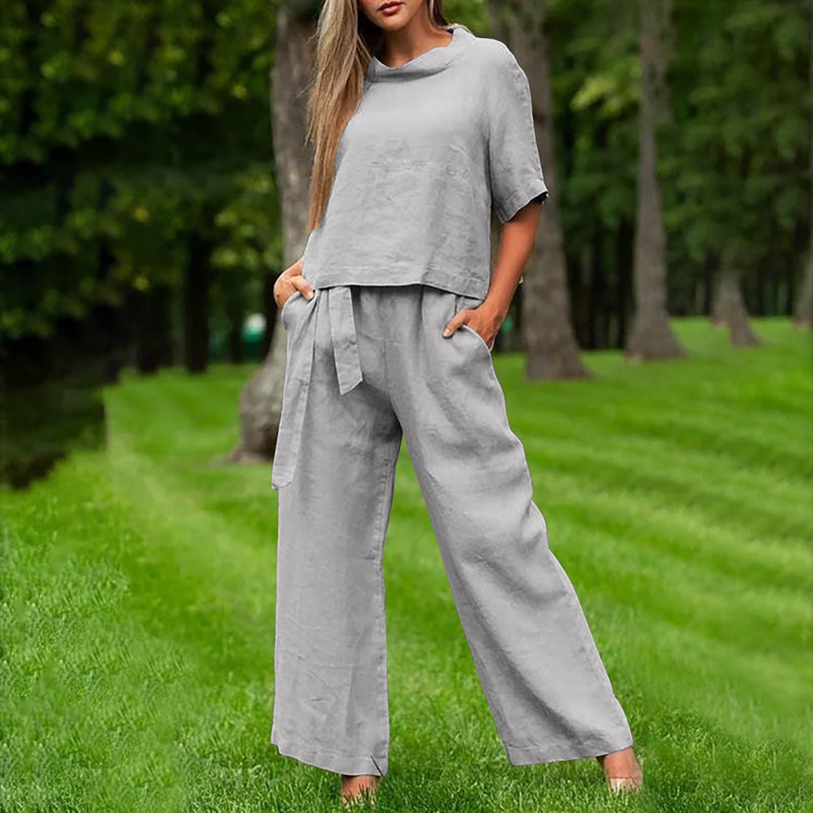 Round-Neck 3/4 Sleeve Top & Pants Two-Piece Set – 6 Colors, S–XXL FitiqueFit