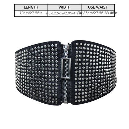Wide Elastic Studded Belt Female Waist Gothic Plus Size Stretch Girdle Ladies Long Belts For Women Corset Waistband NovaCart