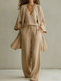 Women's V-Neck Cardigan Coat, Pocket Vest & Long Pants Three-Piece Set FitiqueFit