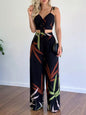 Tropical Print Spaghetti Strap Crop Top and Wide Leg Pants Set New Era Fashion LLc