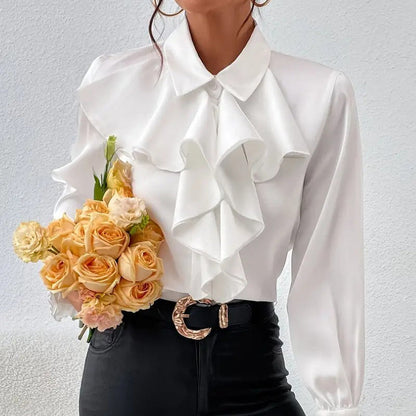 Women’s Ruffled Collared Blouse | Long Sleeve Dressy Work Top FitiqueFit