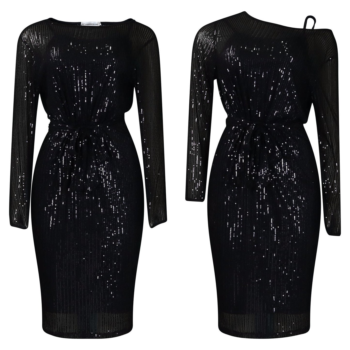 Diagonal Collar Sequined Round Neck Evening Dress Two-piece Set Grayceful LLC