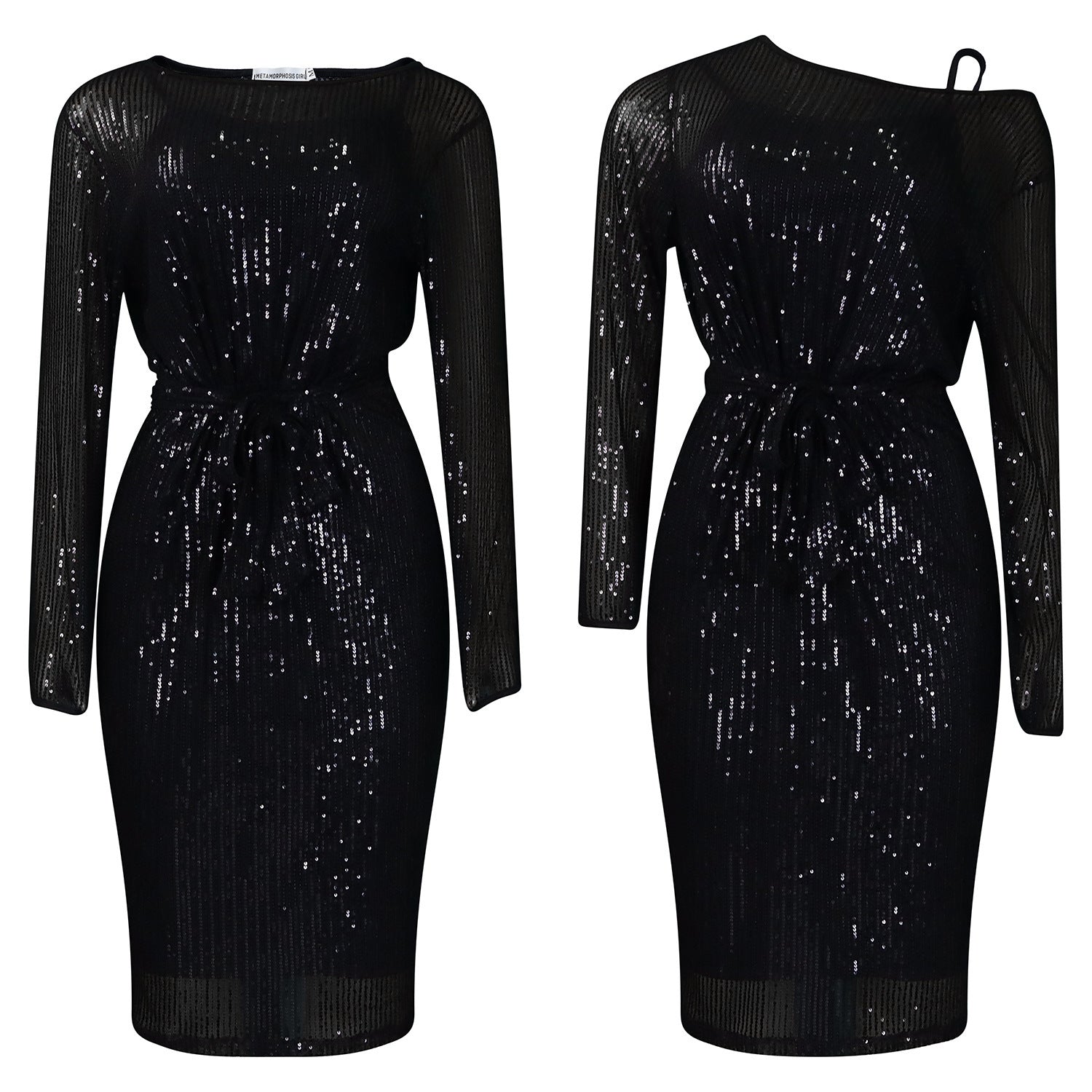 Diagonal Collar Sequined Round Neck Evening Dress Two-piece Set Grayceful LLC