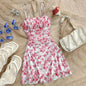 Boho Floral Spaghetti Strap Mini Dress – Ruched Ruffle Hem Vacation Sundress FitiqueFit
