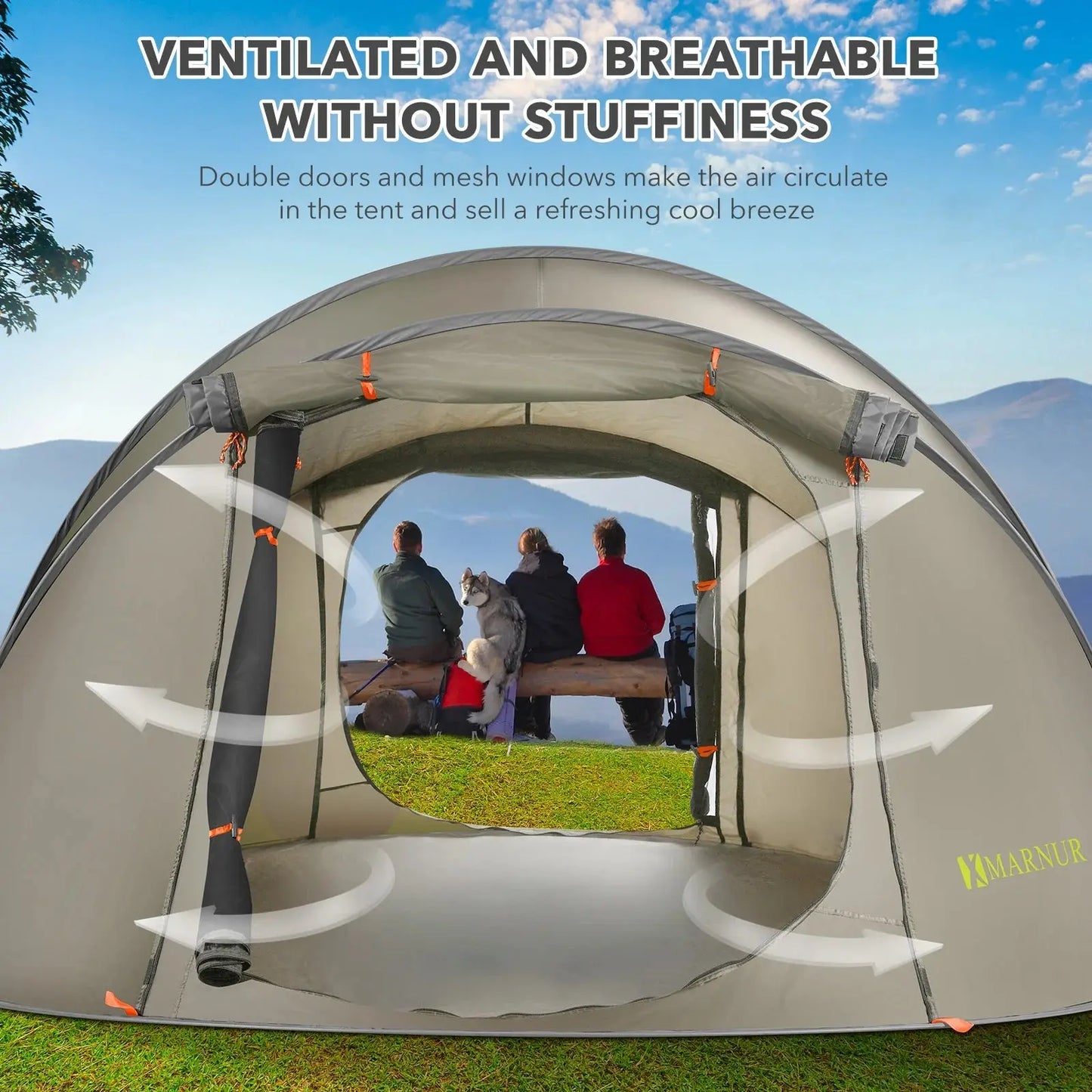 Effortless Camping with the MARNUR Instant 4-Person Pop-Up Tent - Spacious, Lightweight, and Ready in Seconds!