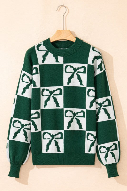 Checker Bow Crewneck Sweater Shop Style & More | Fresh Looks, Everyday Deals & Free Shipping