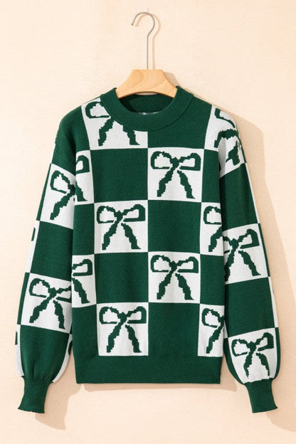 Checker Bow Crewneck Sweater Shop Style & More | Fresh Looks, Everyday Deals & Free Shipping