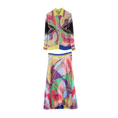 Printed Blouse Top Pleated Half Skirt Two Piece Set See size chart under “more details” The Fashion Celestial