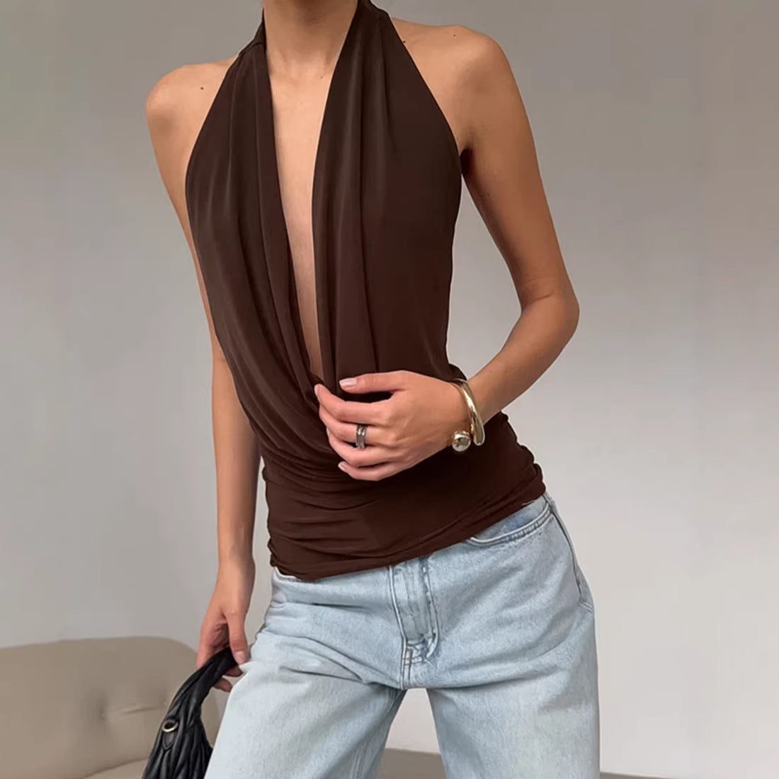 Designer Knitted Backless Boat-Neck Top Women’s Clothing FitiqueFit