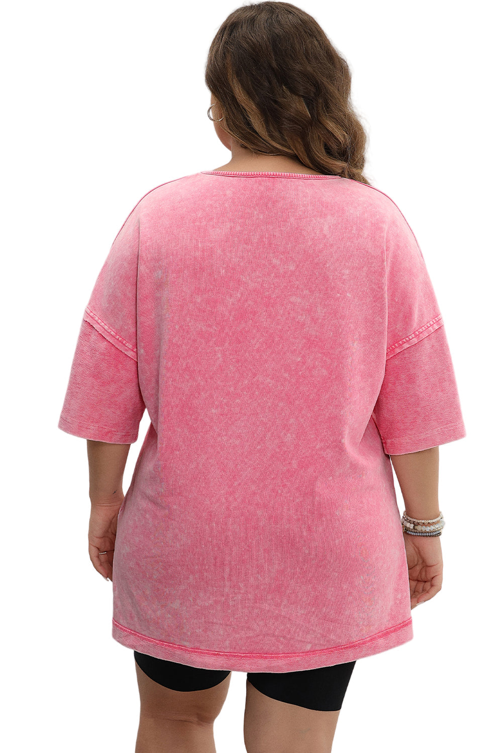 Light Grey Mineral Wash Drop Sleeve Patchwork Plus Size Tee Garden Naked Curves