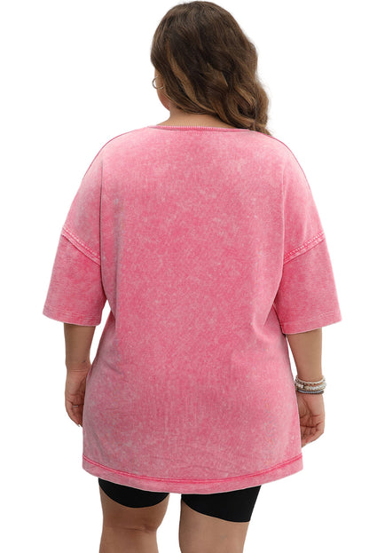 Light Grey Mineral Wash Drop Sleeve Patchwork Plus Size Tee Garden Naked Curves