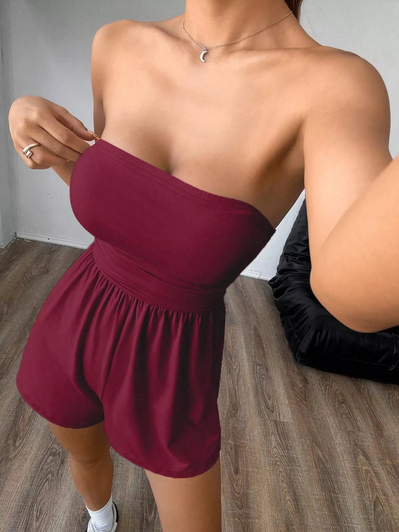 Chic Strapless Ruched Waist Romper New Era Fashion LLc