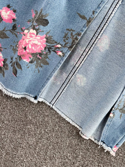 Floral Print Sweetheart Neck Cami and Skirt Denim Set New Era Fashion LLc