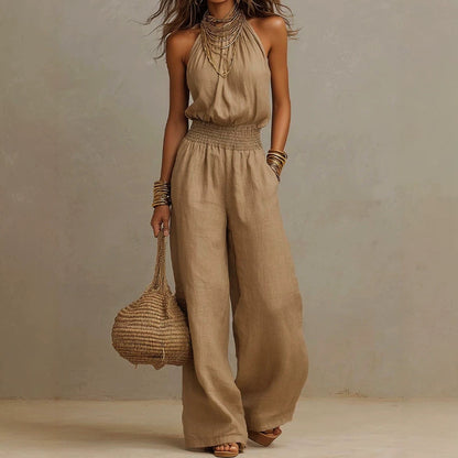 Women's Halter-Neck Backless Wide-Leg Jumpsuit – Solid Color Street Style FitiqueFit
