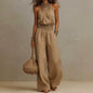 Women's Halter-Neck Backless Wide-Leg Jumpsuit – Solid Color Street Style FitiqueFit