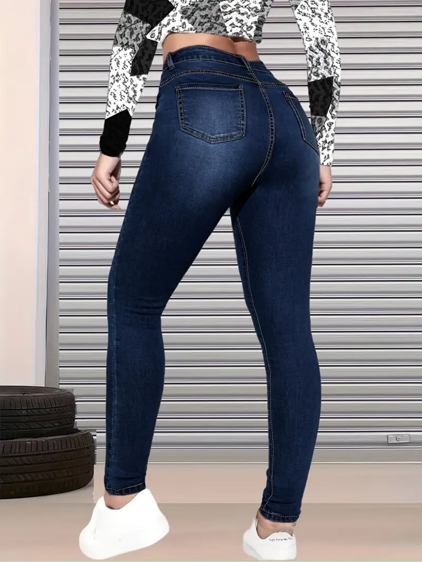 New High Waisted, Hip Lifted, Tight Fitting Women's Jeans With A Ripped Nine Quarter Cut, Suitable For Minimalist Fashion In Summer See size chart under “more details” The Fashion Celestial