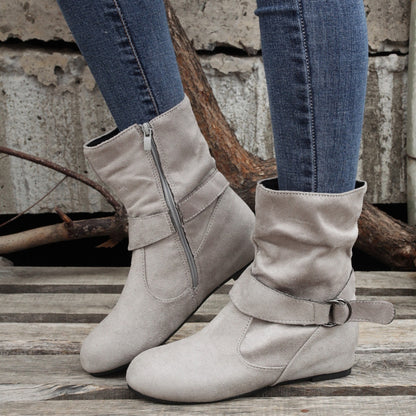 1.18inch Inner Height Increase Women's Short Boots with Flat Sole, Buckle Closure, Comfortable, Warm, and Lightweight, Women Shoes NovaCart