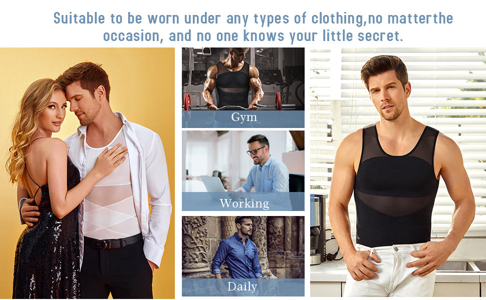 SCARBORO Men's Compression Shirt for Body Shaper Slimming Vest Tight Tummy Underwear Tank Top NovaCart